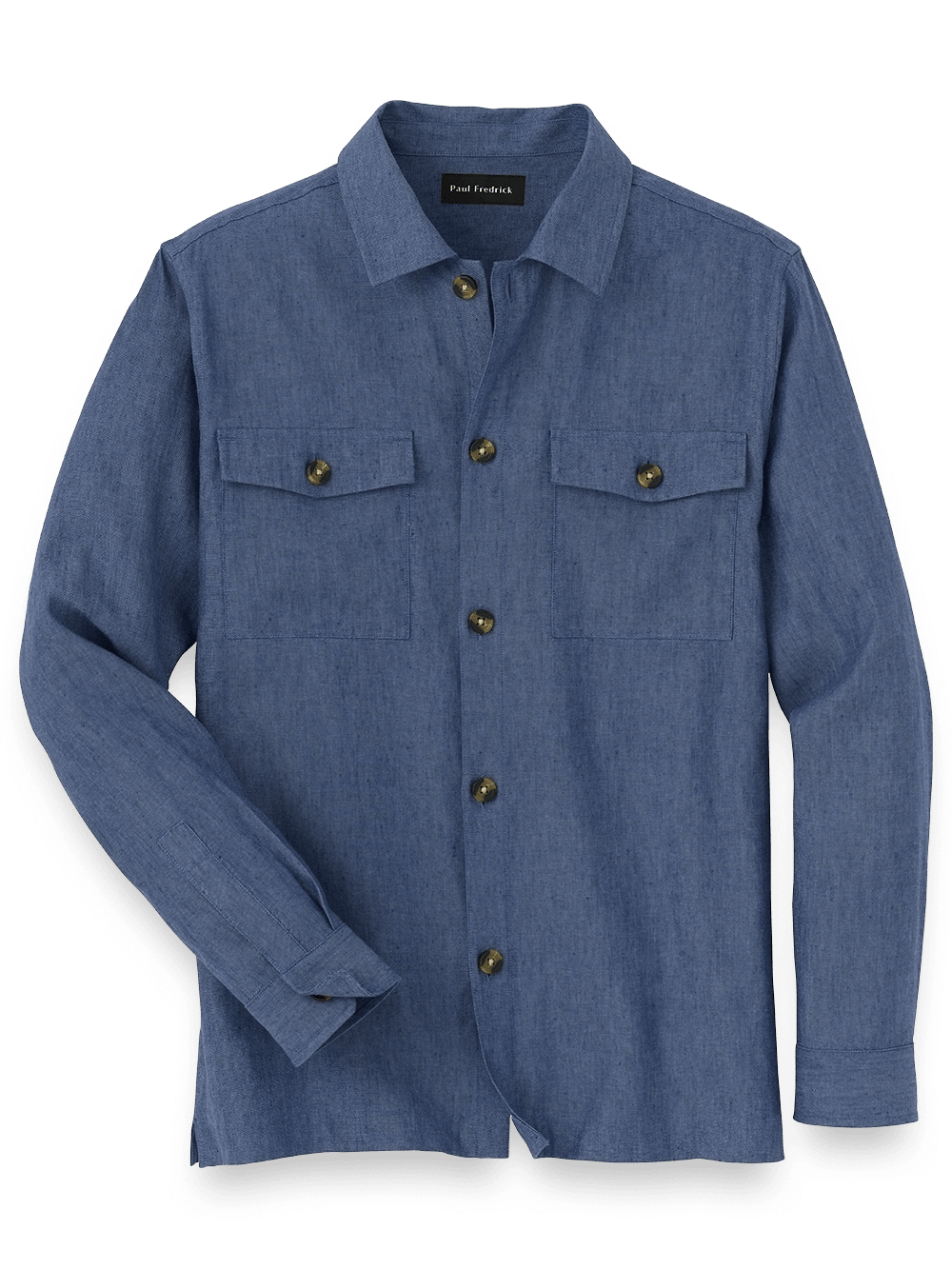 Product Image of Linen Blend Solid Overshirt-Blue