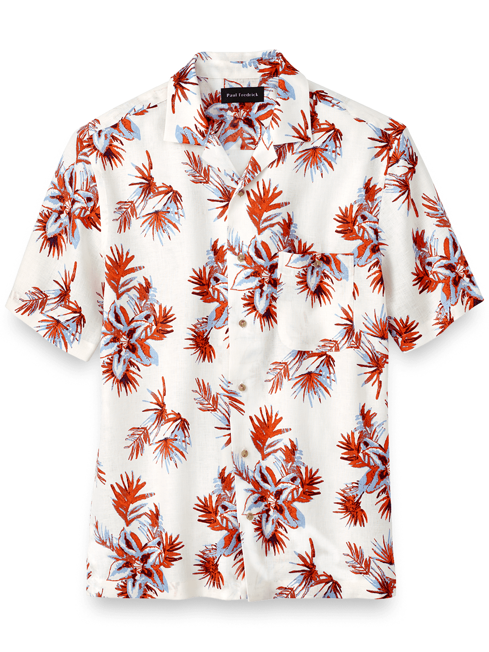 Product Image of Linen Floral Print Casual Shirt-Orange/Blue