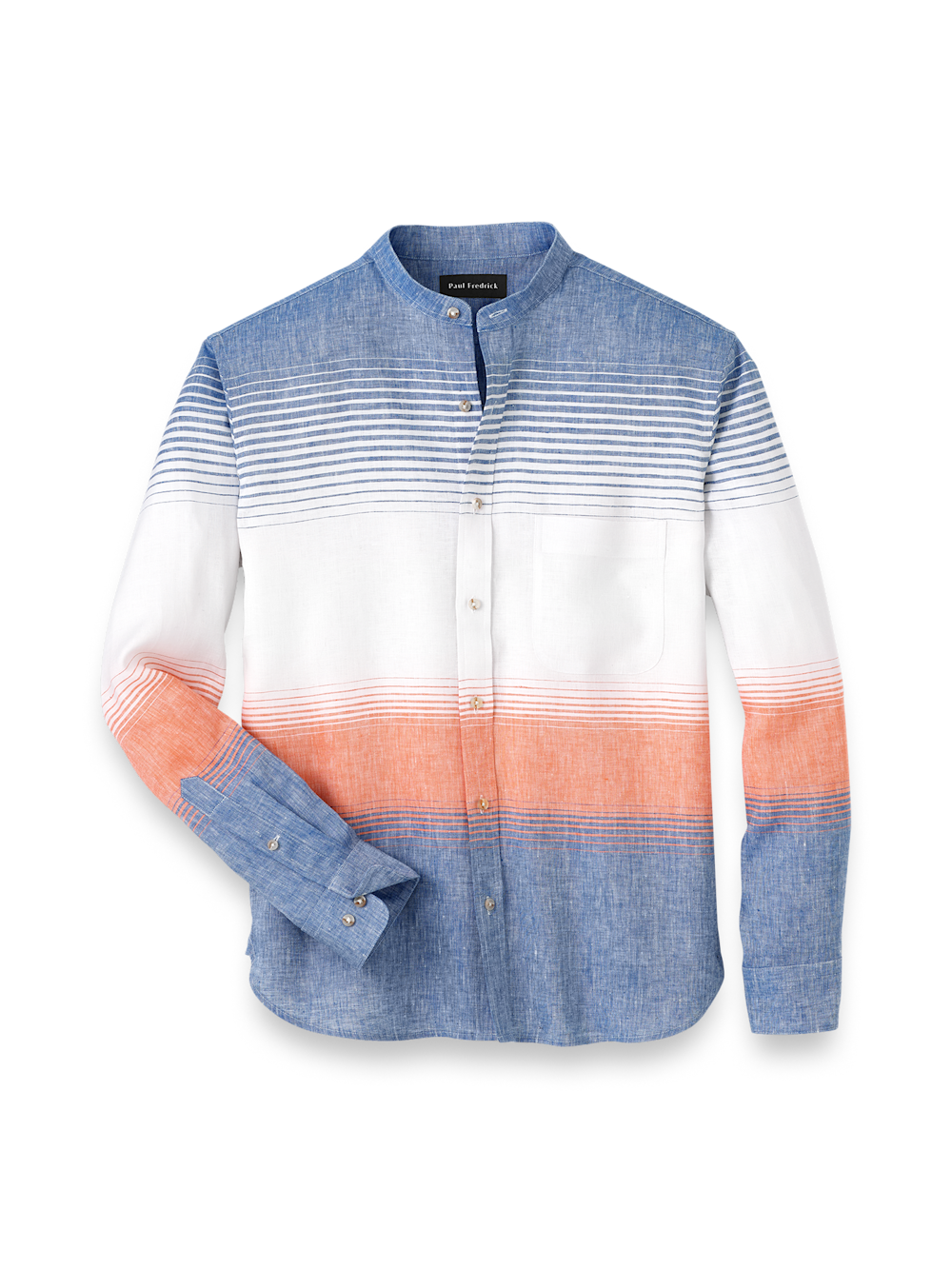 Product Image of Linen Blend Horizontal Stripe Casual Shirt-Orange/Blue