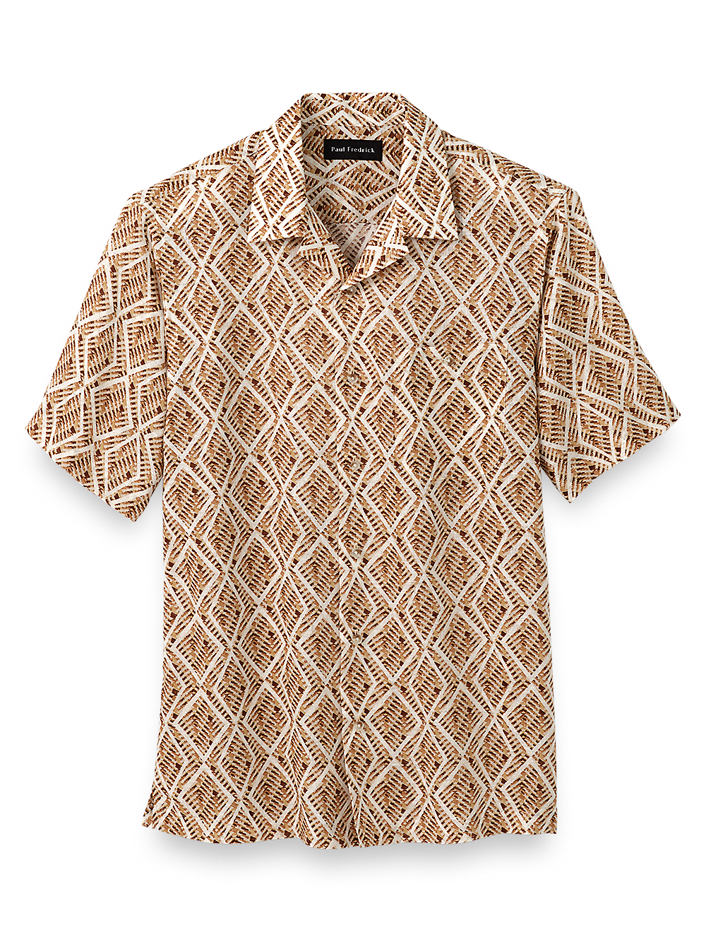 Product Image of Linen Geometric Leaf Print Casual Shirt-Brown
