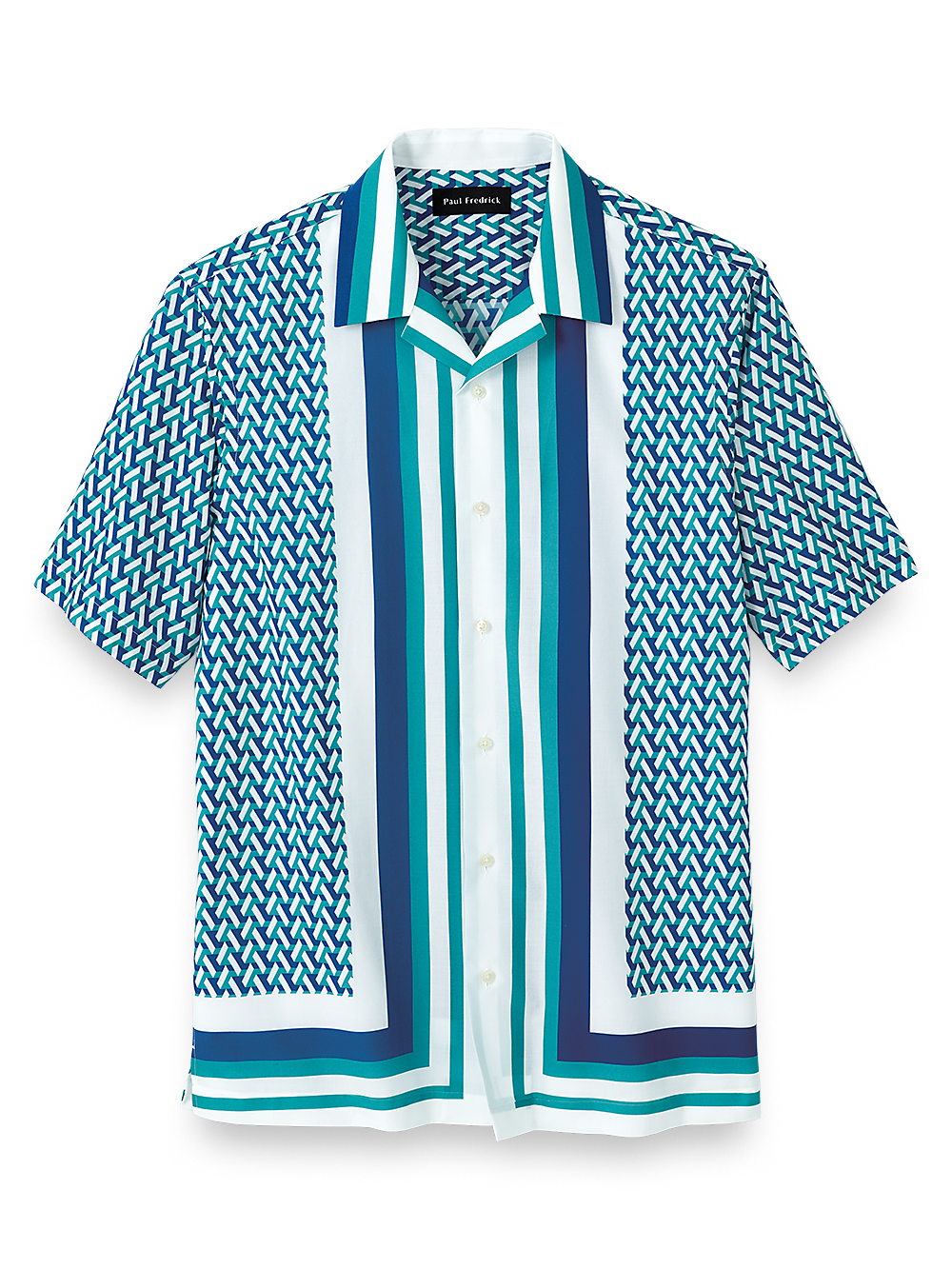 Product Image of Cotton Geometric Print Casual Shirt-White Multi
