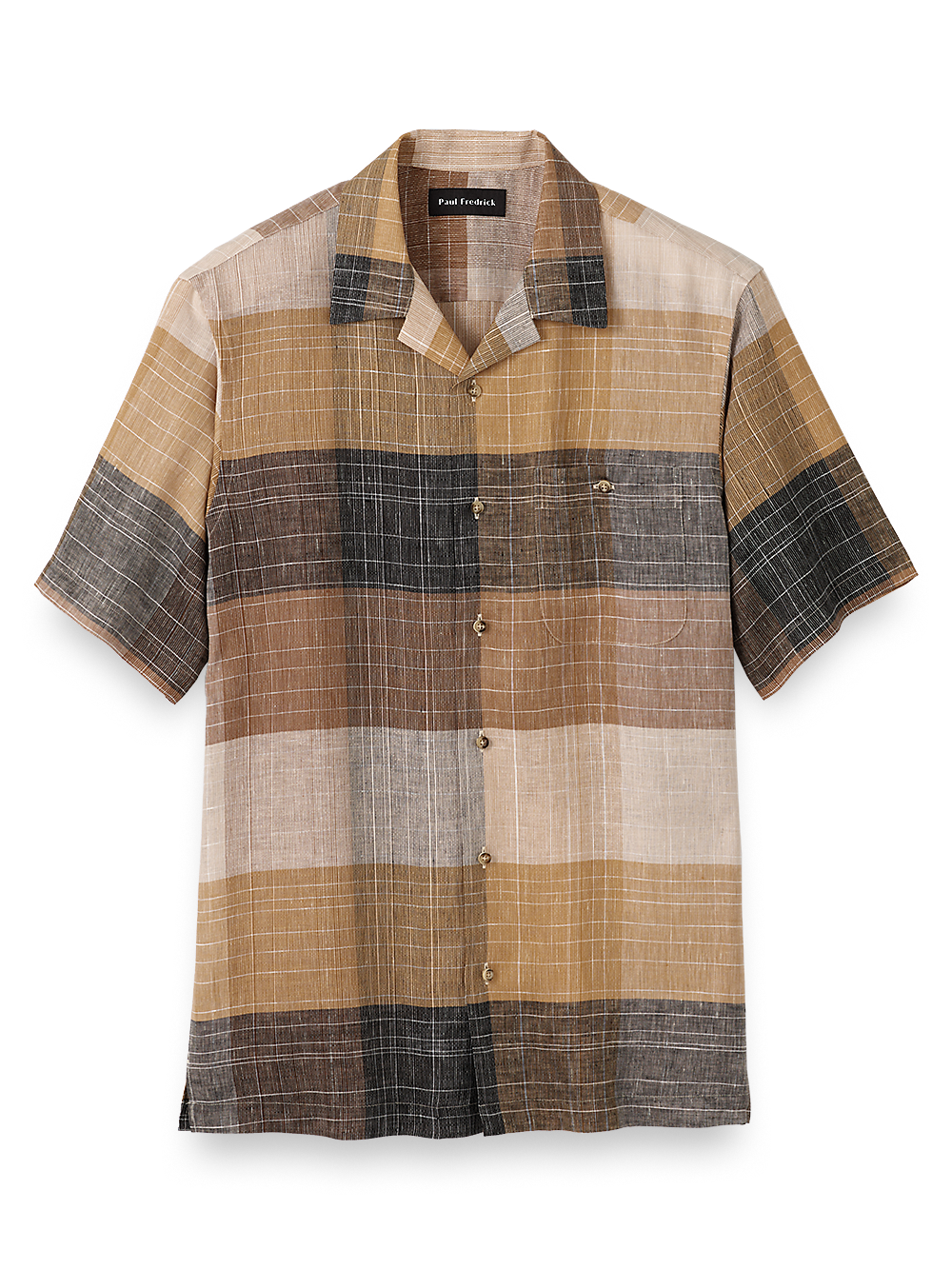 Product Image of Linen Buffalo Plaid Casual Shirt-Black/Brown