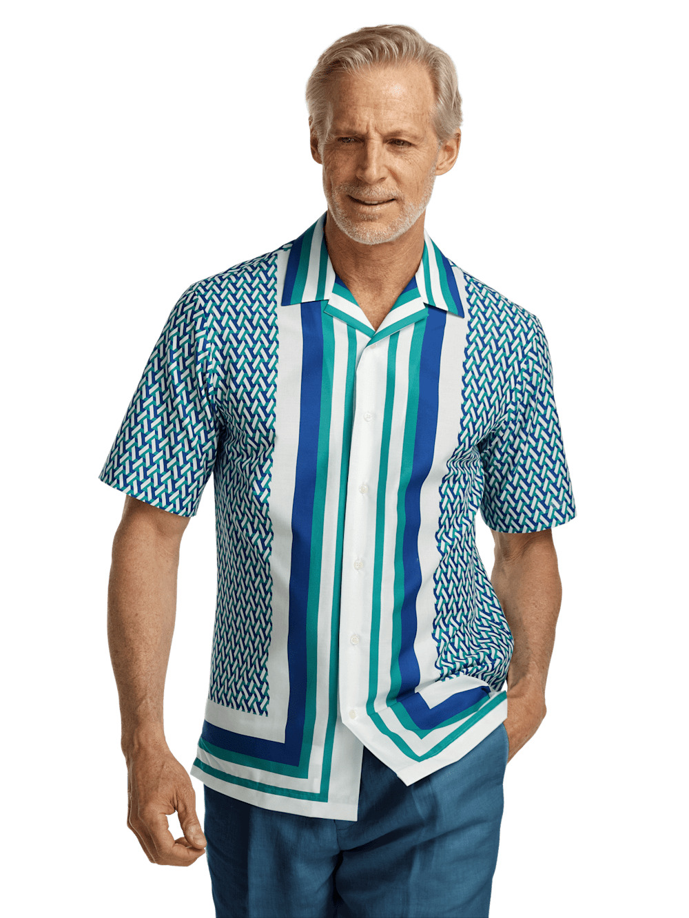 Alternate Image of Cotton Geometric Print Casual Shirt-1