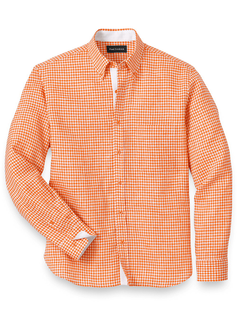 Product Image of Linen Gingham Check Casual Shirt-Orange