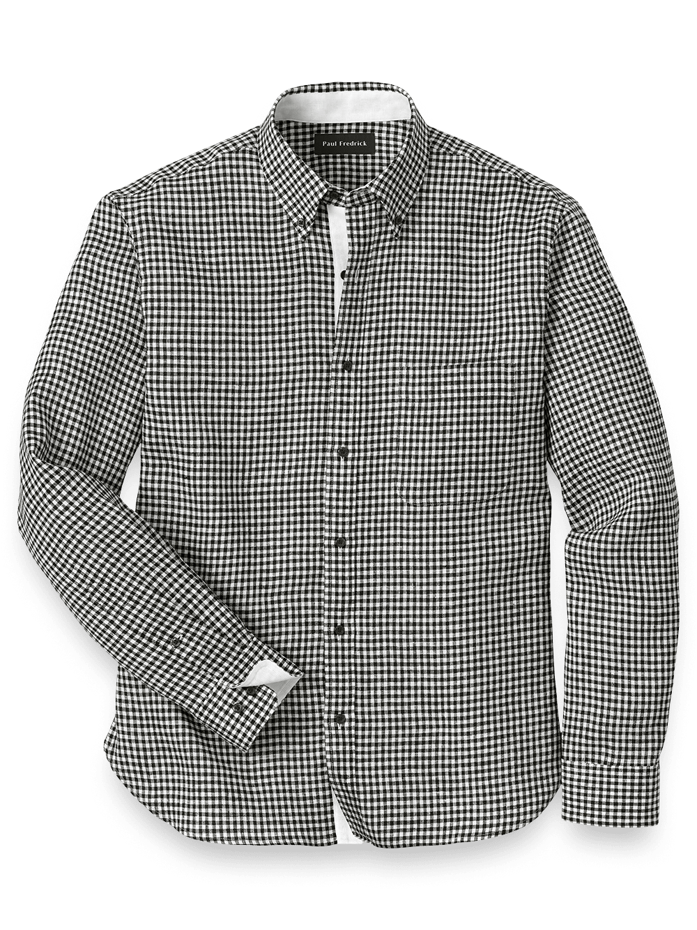 Product Image of Linen Gingham Check Casual Shirt-Black