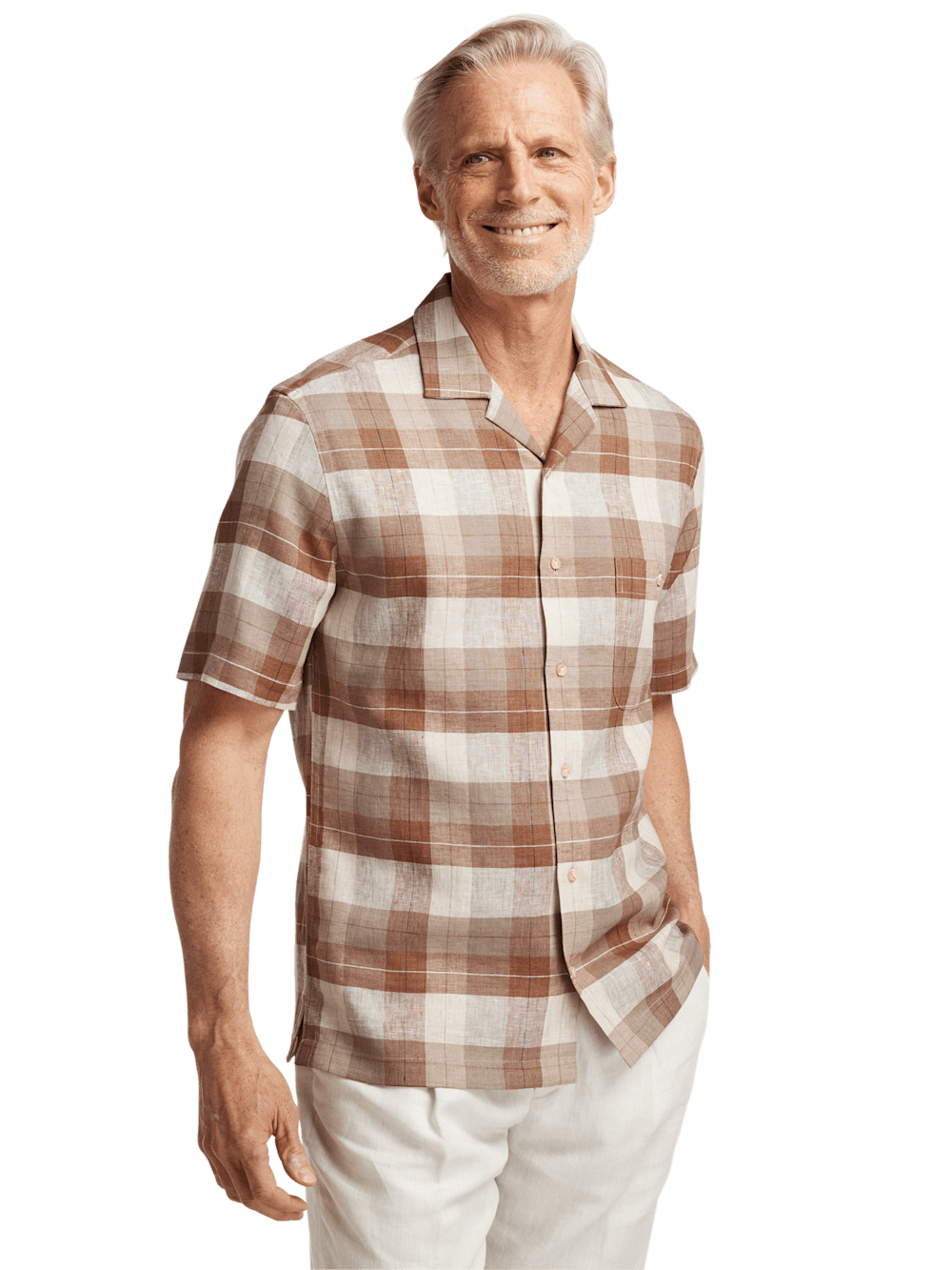 Alternate Image of Linen Plaid Casual Shirt-1