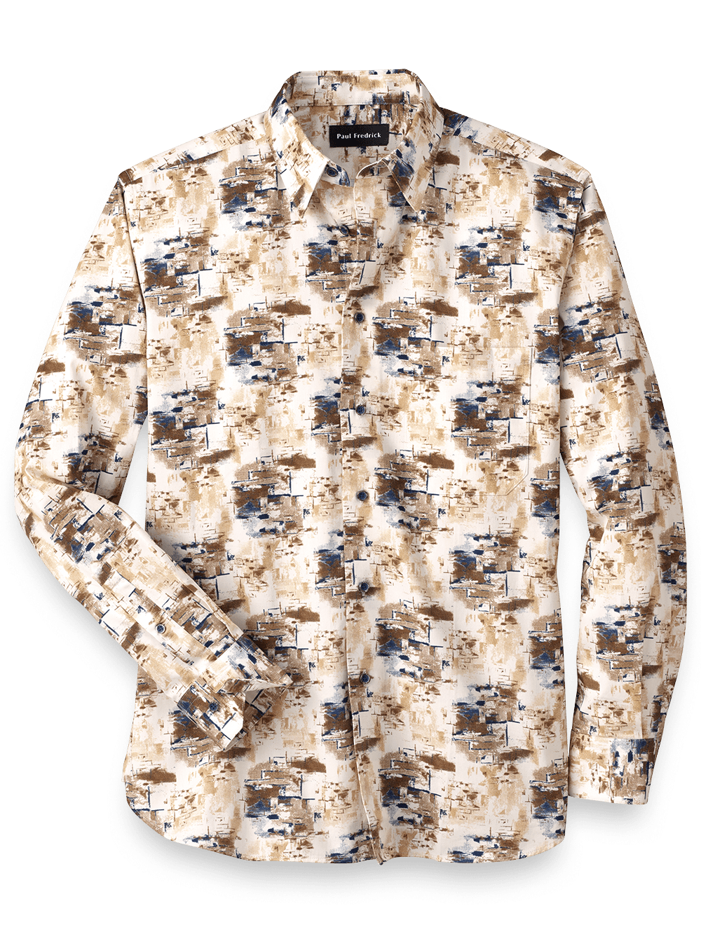 Product Image of Cotton Abstract Print Casual Shirt-Ivory/Brown