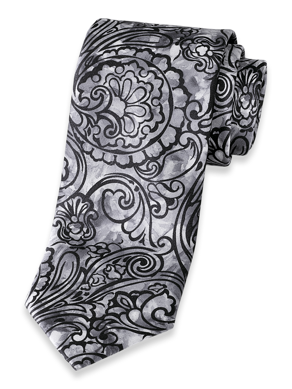 Product Image of Paisley Printed Italian Silk Tie-Silver