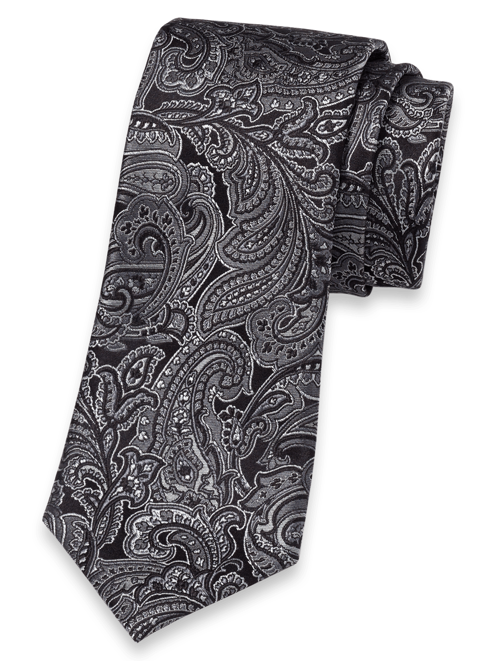 Product Image of Paisley Woven Silk Tie-Black/Grey