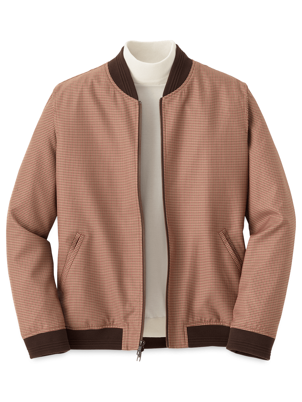 Product Image of Microfiber Check Baseball Jacket-Burgundy/Tan