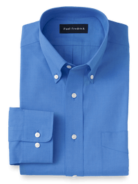 Pure Cotton Pinpoint Solid Color Button Down Collar Dress Shirt - French Blue
