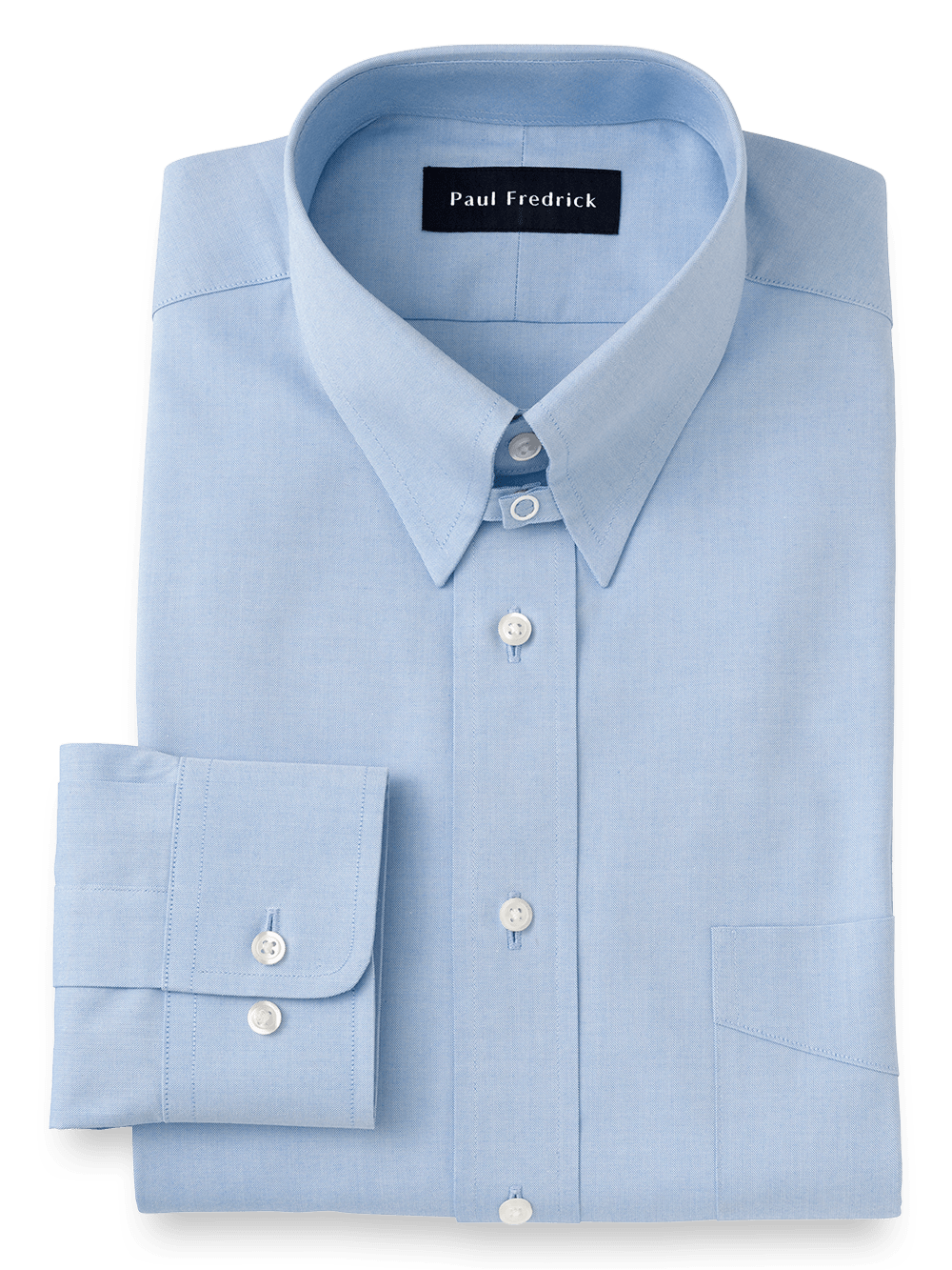 Product Image of Pure Cotton Pinpoint Solid Color Snap Tab Collar Dress Shirt-Blue