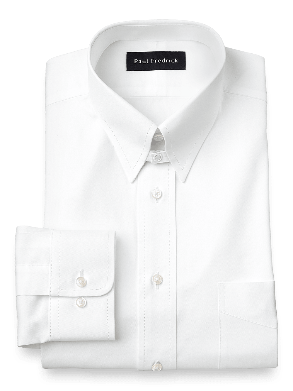 Product Image of Pure Cotton Pinpoint Solid Color Snap Tab Collar Dress Shirt-White