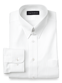 Pure Cotton Pinpoint Solid Color Snap Tab Collar Dress Shirt - White