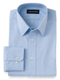 Pure Cotton Pinpoint Solid Color Straight Collar Dress Shirt - Blue