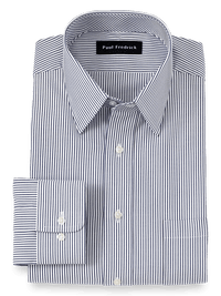 Pure Cotton Pinpoint Solid Color Straight Collar Dress Shirt - Blue Stripe