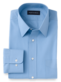 Pure Cotton Broadcloth Solid Color Straight Collar Dress Shirt - Blue