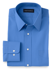 Pure Cotton Broadcloth Solid Color Straight Collar Dress Shirt - French Blue