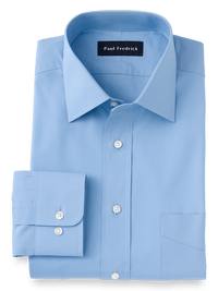 Pure Cotton Broadcloth Solid Color Spread Collar Dress Shirt - Blue