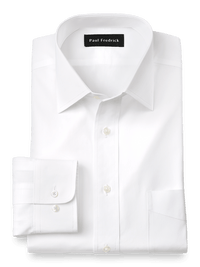 Pure Cotton Broadcloth Solid Color Spread Collar Dress Shirt - White