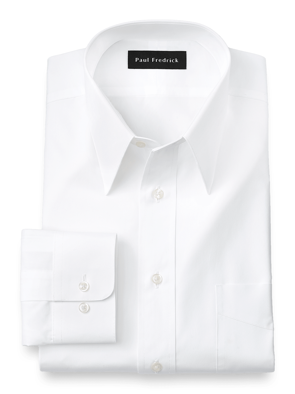 Product Image of Pure Cotton Broadcloth Solid Color Edge-stitched Straight Collar Dress Shirt-White