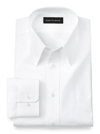 Pure Cotton Broadcloth Solid Color Edge-stitched Straight Collar Dress Shirt - White