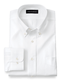 Pure Cotton Broadcloth Solid Color Button Down Collar Dress Shirt - White