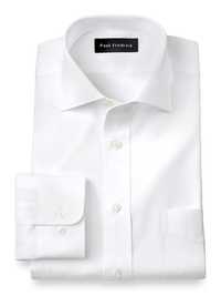 Pure Cotton Broadcloth Solid Color Cutaway Spread Collar Dress Shirt - White