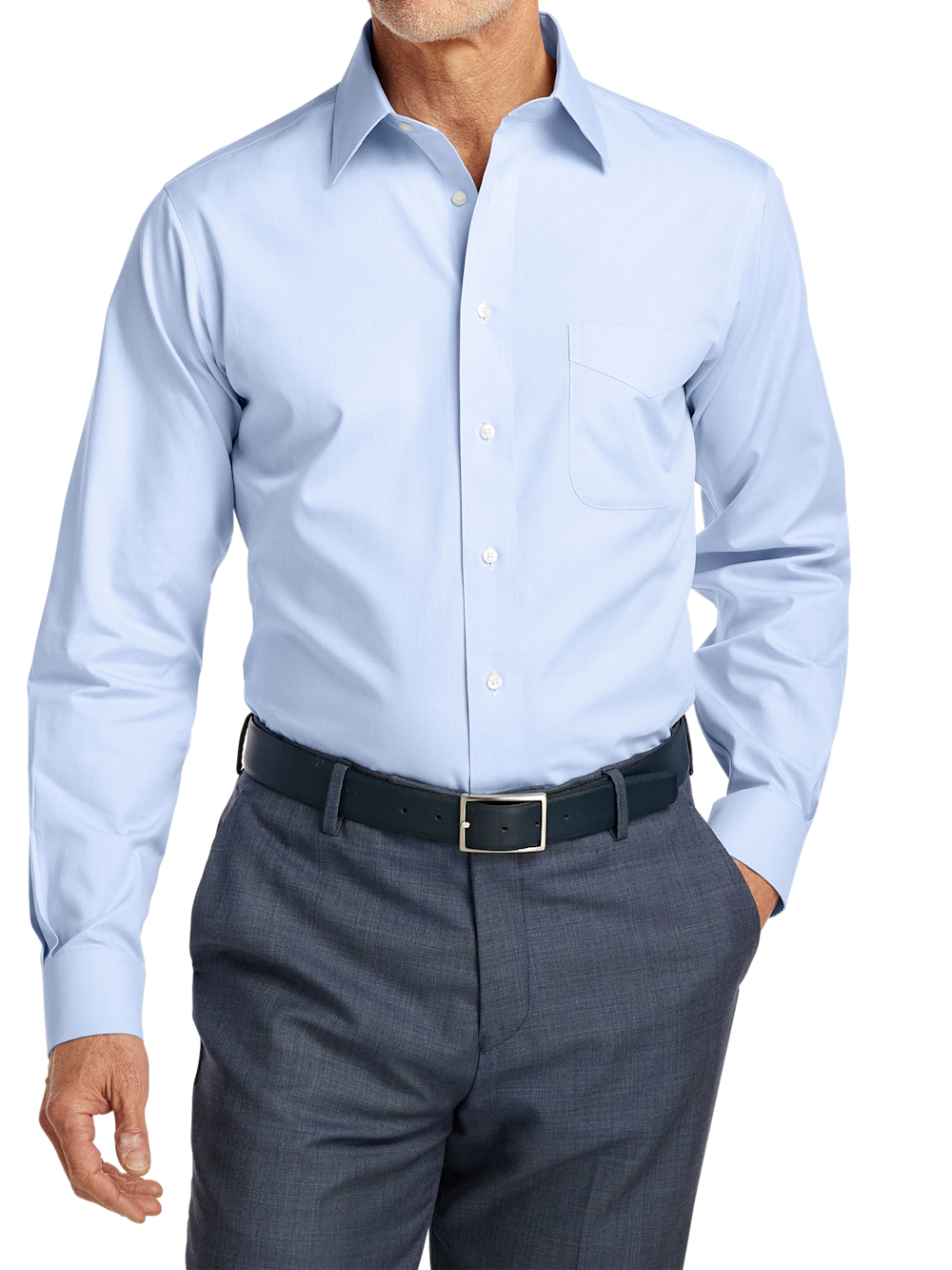 Alternate Image of Non-iron Cotton Pinpoint Solid Point Collar Dress Shirt-1