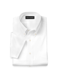 Non-Iron Cotton Pinpoint Solid Button Down Collar Short Sleeve Dress Shirt - White