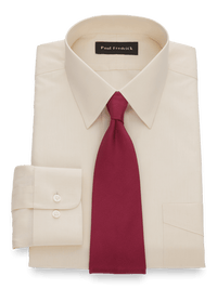 Non-Iron Cotton Broadcloth Solid Color Straight Collar Dress Shirt - Ecru