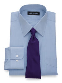 Non-Iron Cotton Broadcloth Solid Color Straight Collar Dress Shirt - Blue