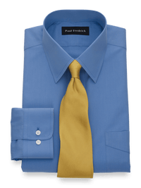 Non-Iron Cotton Broadcloth Solid Color Straight Collar Dress Shirt - French Blue