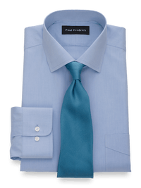 Non-Iron Cotton Broadcloth Solid Color Spread Collar Dress Shirt - Blue