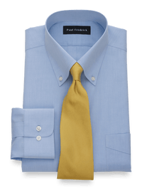 Non-Iron Cotton Broadcloth Solid Color Button Down Collar Dress Shirt - Blue