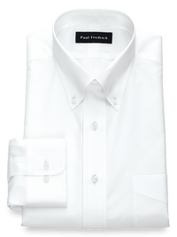 Non-Iron Cotton Broadcloth Solid Color Button Down Collar Dress Shirt - White