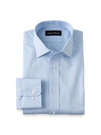 Non-Iron Cotton Pinpoint Solid Spread Collar Dress Shirt - Blue