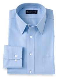 Non-Iron Cotton Herringbone Point Collar Dress Shirt - Blue