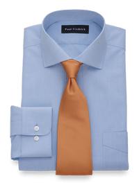 Non-Iron Cotton Broadcloth Solid Color Cutaway Spread Collar Dress Shirt - Blue