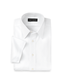 Non-Iron Cotton Pinpoint Solid Point Collar Short Sleeve Dress Shirt - White