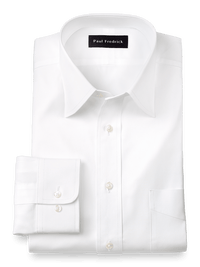 Pure Cotton Pinpoint Solid Color Varsity Spread Collar Dress Shirt - White