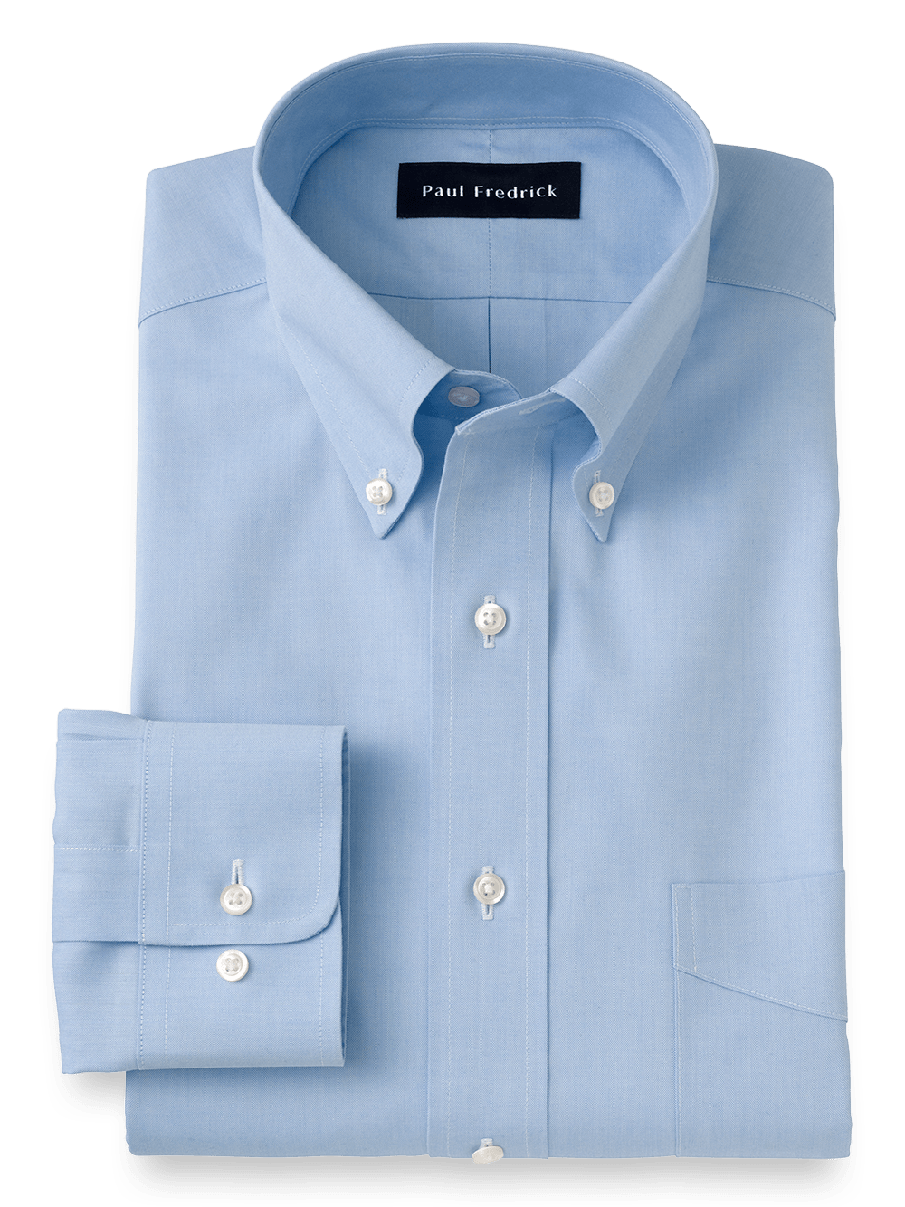 Product Image of Impeccable Non-iron Cotton Pinpoint Solid Color Button Down Collar Dress Shirt-Blue
