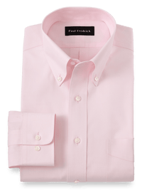 Impeccable Non-Iron Cotton Pinpoint Solid Color Button Down Collar Dress Shirt - Pink