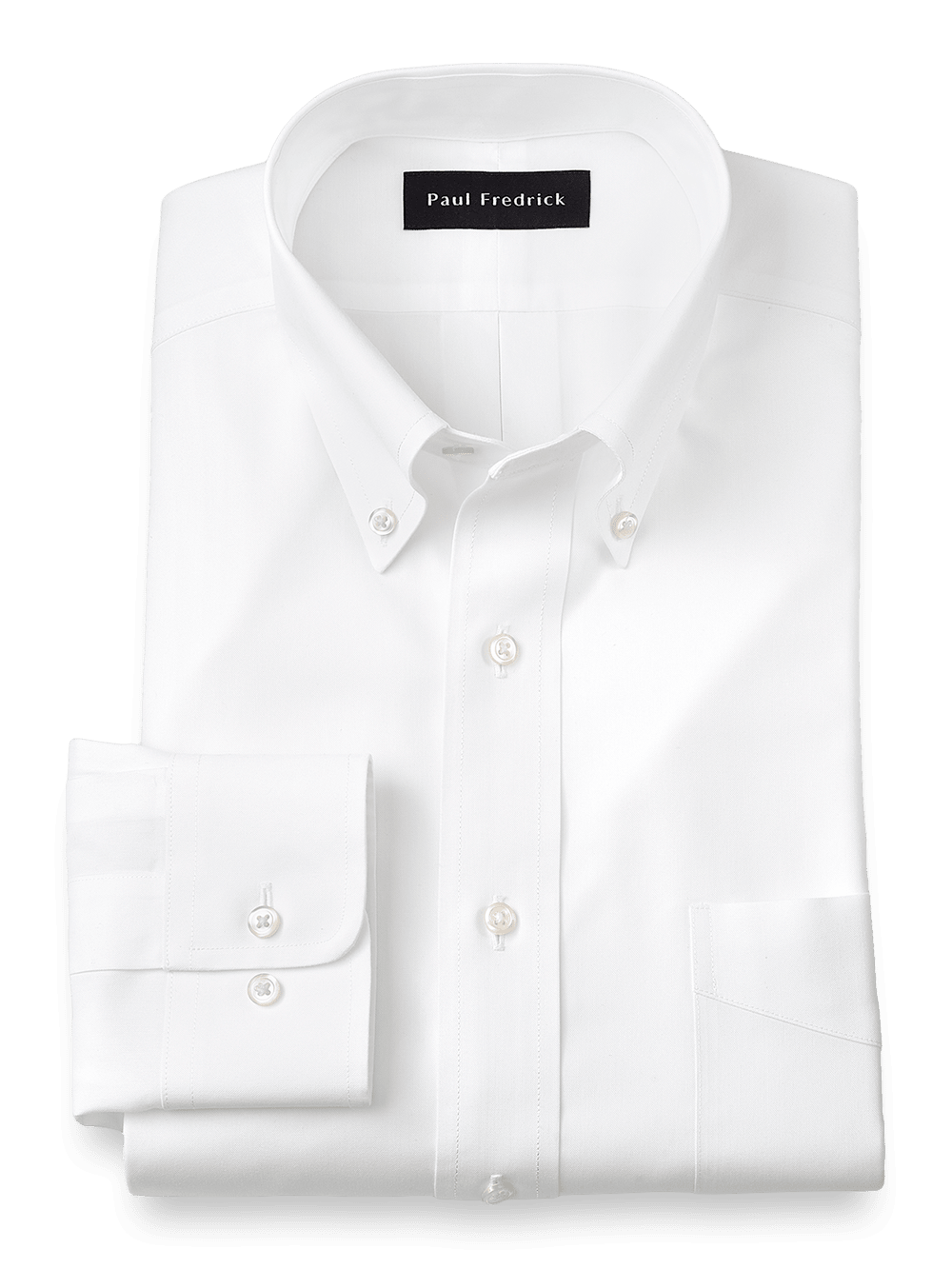 Product Image of Impeccable Non-iron Cotton Pinpoint Solid Color Button Down Collar Dress Shirt-White
