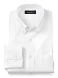 Impeccable Non-Iron Cotton Pinpoint Solid Color Button Down Collar Dress Shirt - White