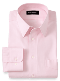 Impeccable Non-Iron Cotton Pinpoint Solid Color Straight Collar Dress Shirt - Pink