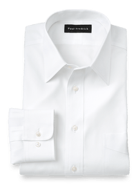 Impeccable Non-Iron Cotton Pinpoint Solid Color Straight Collar Dress Shirt - White