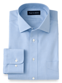 Impeccable Non-Iron Cotton Pinpoint Solid Color Spread Collar Dress Shirt - Blue
