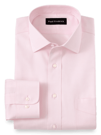 Impeccable Non-Iron Cotton Pinpoint Solid Color Spread Collar Dress Shirt - Pink