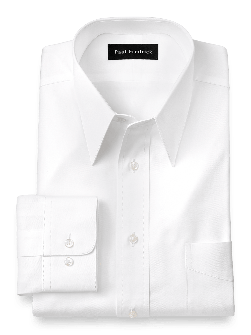 Product Image of Pure Cotton Pinpoint Solid Color Edge-stitched Straight Collar Dress Shirt-White